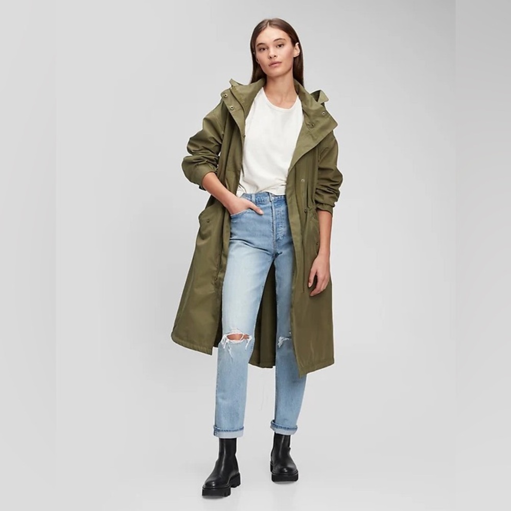 Gap Women’s Longline Trench Coat - Olive Green - Size Petite Large - NWT
